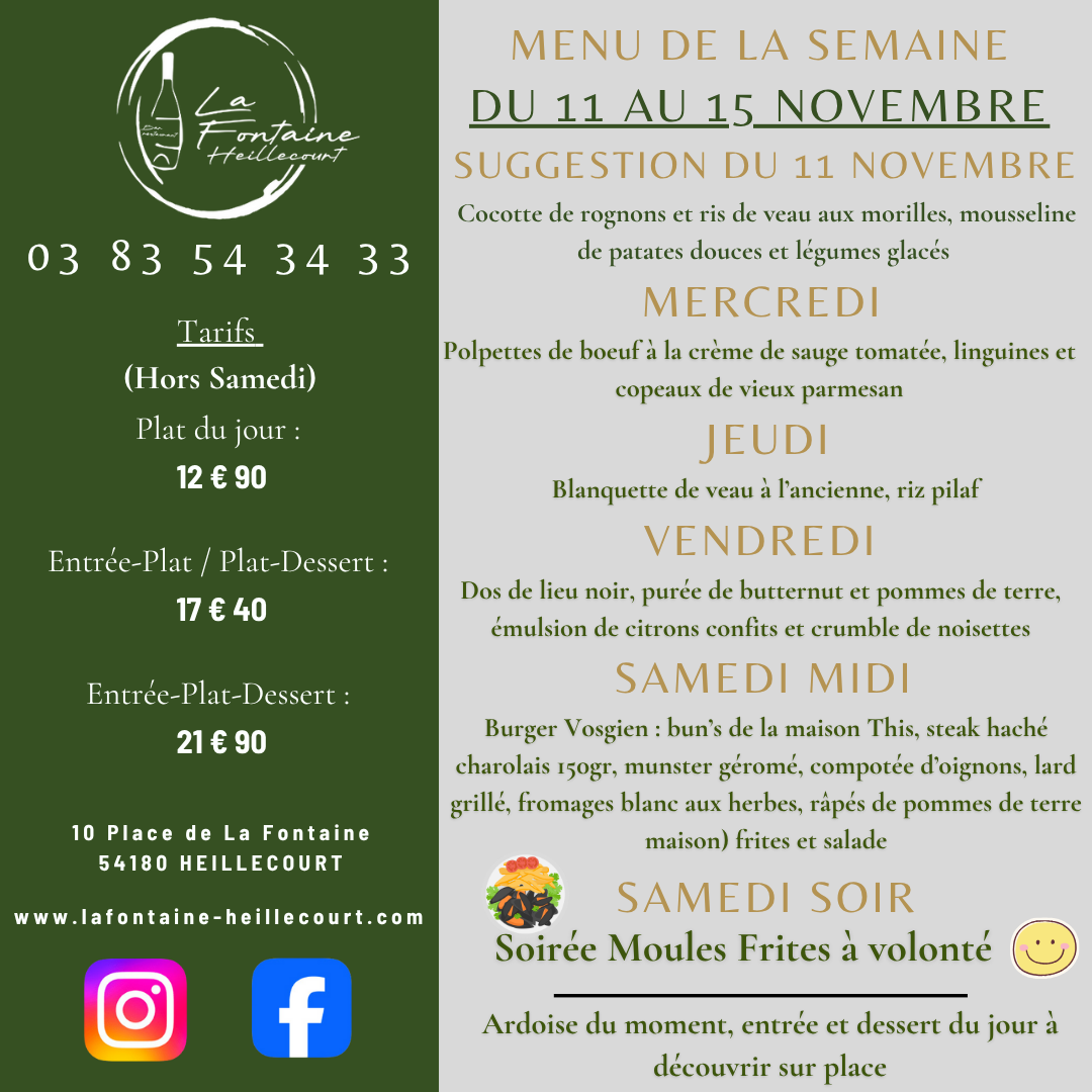 Menu Du Jour La Fontaine 2024