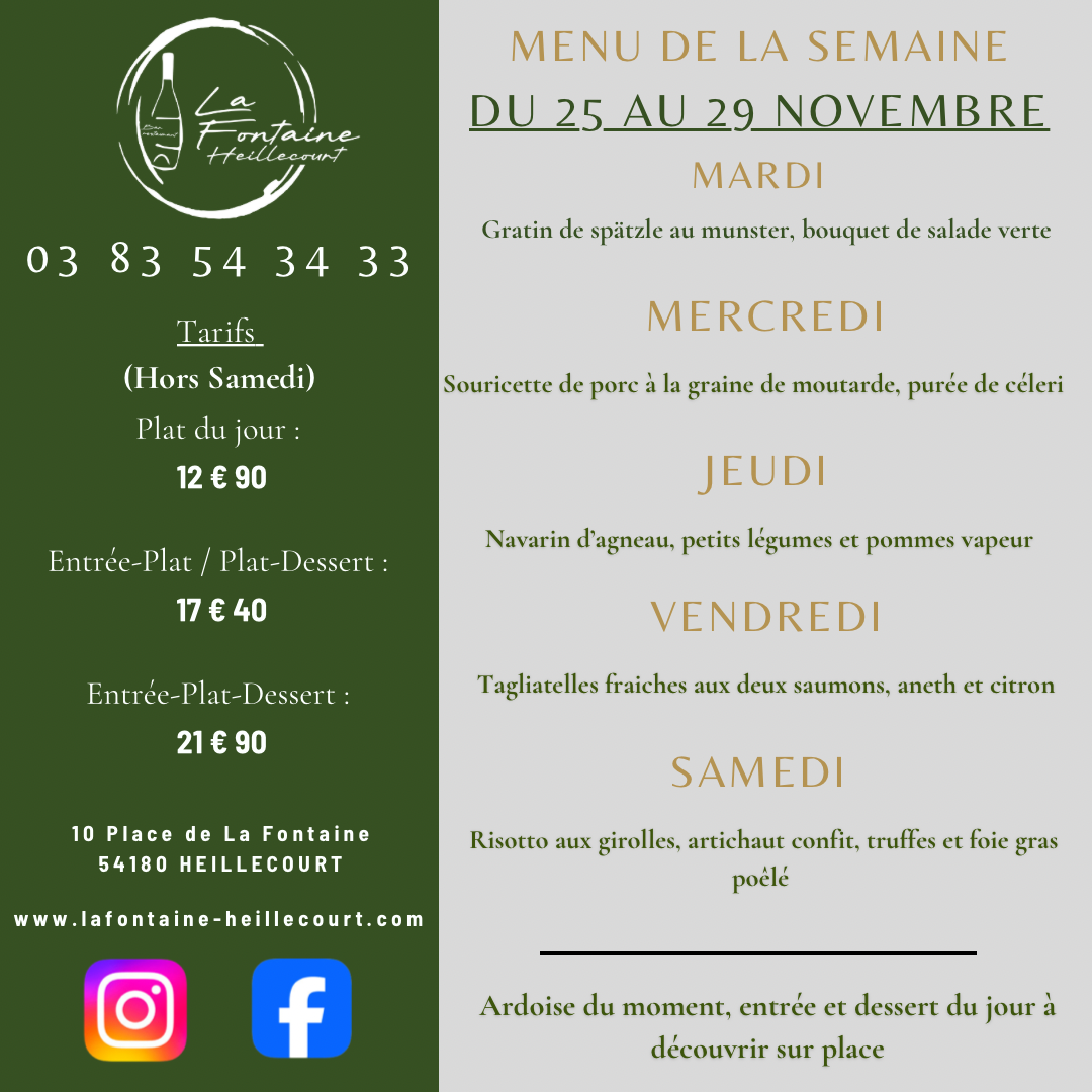 Menu Du Jour La Fontaine 2024