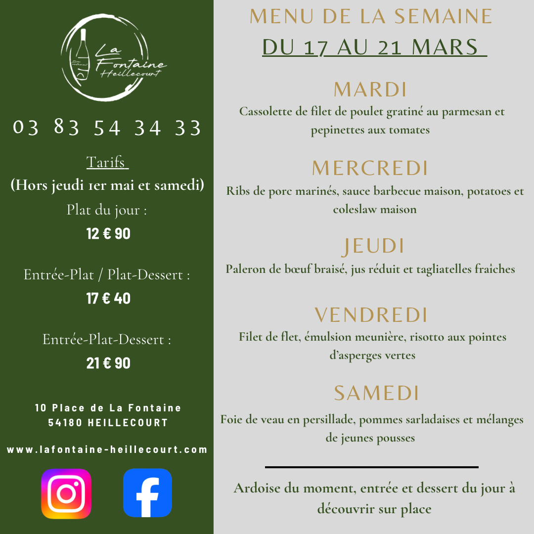Menu Du Jour La Fontaine 2024