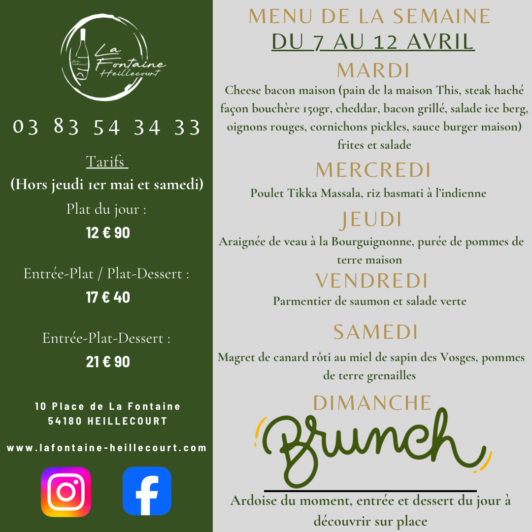 Menu Du Jour La Fontaine 2024 - 2