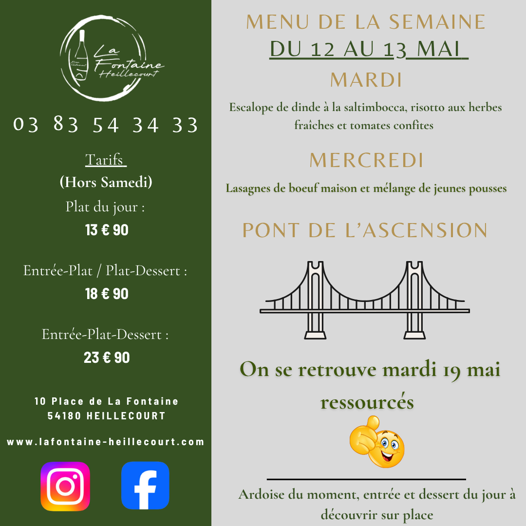 Menu Du Jour La Fontaine 2024