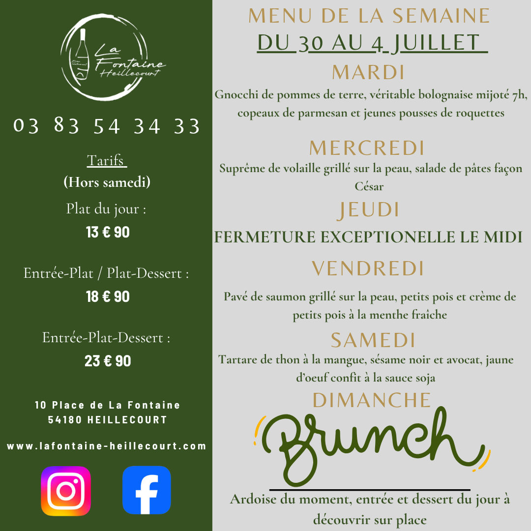 Menu Du Jour La Fontaine 2024